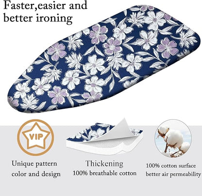Small Ironing Board Cover Scorch Resistant, Table top Ironing Cover with Padding Heat Reflective Heavy Duty Pad(White Purple Flower, 12.5"x32")