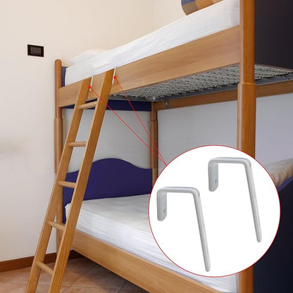 4pcs Iron Bunk Bed Ladder Brackets, PVC Coated Stainless Steel Angled Ladder Hooks Heavy Duty Hardware Utility Hook Loft Bed Hanger (White)