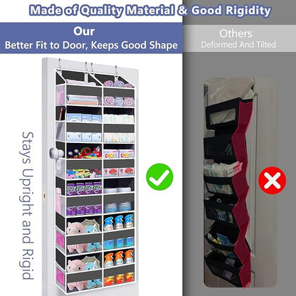 Heavy Duty Over The Door Organizer 6 Tiers, Extra Large Behind Door Storage of 12 Big Front & 12 Mesh Pockets, 80lb Weight Capacity, Hanging Doors Storage Organizer for Closet Bedroom Nursery, Grey