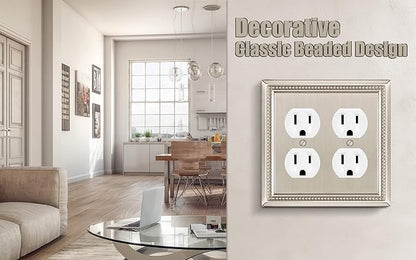 Henne Bery Sunken Pearls Heavy Duty Decorative Wall Plate Switch Plate Outlet Cover (Double Duplex, Satin Nickel)