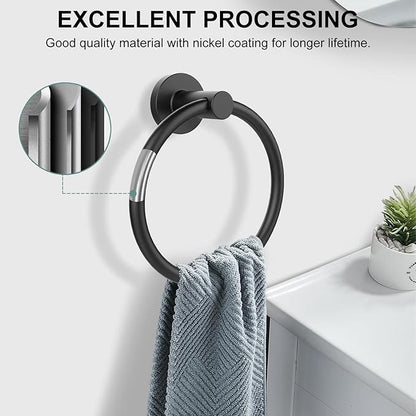 SetSail Towel Holder for Bathroom Wall Matte Black Towel Ring Stainless Steel Heavy Duty Hand Towel Hanger for Bath, Kitchen, 2 Pack