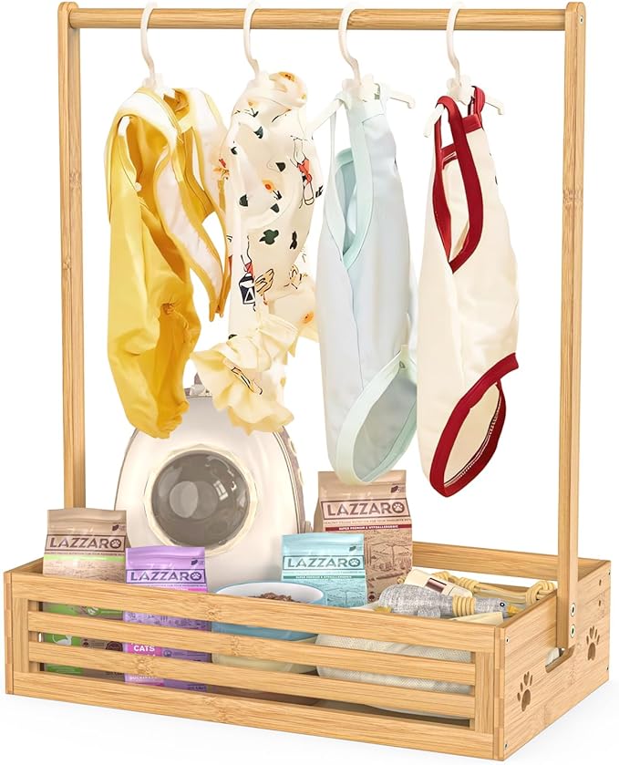 Baby Clothing Rack for Toddler, Pets Clothes Rack with Storage Box & Adjustable Hanging Rod for Dogs/Cats, Baby Shower Clothes Closet Rack with Handle for Nursery Room (Natural, Baby)