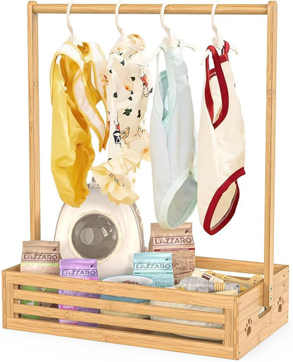Baby Clothing Rack for Toddler, Pets Clothes Rack with Storage Box & Adjustable Hanging Rod for Dogs/Cats, Baby Shower Clothes Closet Rack with Handle for Nursery Room (Natural, Baby)