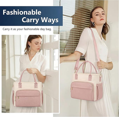 MIYCOO Lunch Bag Lunch Box Women - Leakproof Insulated Lunch Cooler Bag for Women - Large Lunch Tote Bags Adults, Pink White