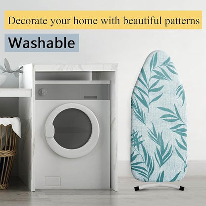 Small Ironing Board Cover Scorch Resistant, Cotton Iron Cover with Padding Heat Reflective Heavy Duty Pad … (Green Leaves, 12.5"x32")