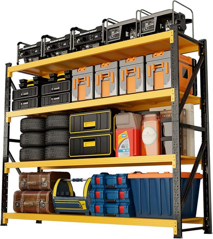 4000lbs Garage Shelving Heavy Duty, 48" W 4-Tier Metal Adjustable Garage Shelves, 24" D Storage Shelves for Warehouse, Pantry, Basement, 47.3" W X 24" D X 79" H (Black+Yellow, 47.3x24x79)