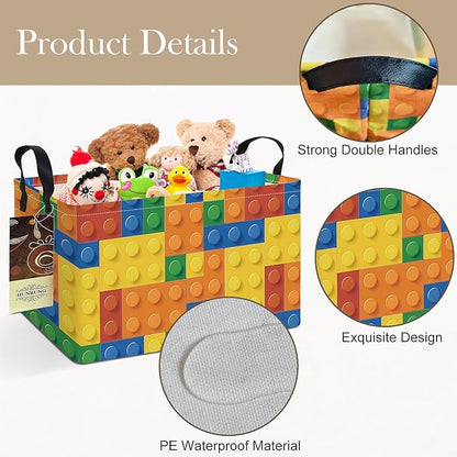 HUNRUNG Rectangle Storage Basket Cute Canvas Organizer Bin for Pet/Children Toys, Books, Clothes Perfect for Rooms(REC-Colorful Blocks)