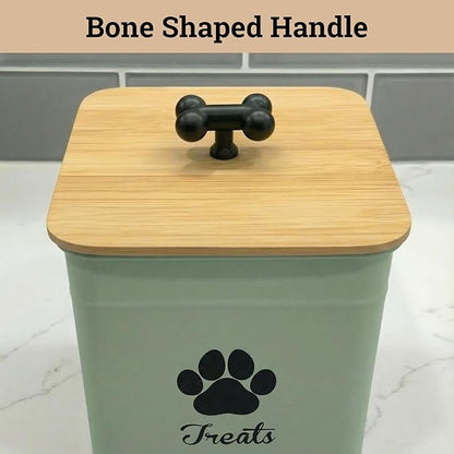 Dog Treat Container Airtight - 6 Inch Wide x 8 Inch Tall Iron Dog Treat Jar for Kitchen Counter with Airtight Bamboo Lid - 12 Cup Capacity Pet Treat Container - Doggie Cookie Jar - Big Treats Canister