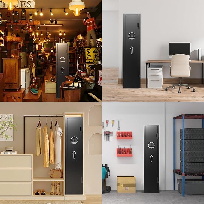 4-6 Rifle Safe, Large Gun Safe for Home Rifles and Pistols, Gun Cabinet for Rifles and Shotguns with Drawer, Gun Cabinets with LED Lights and Double Alarm System