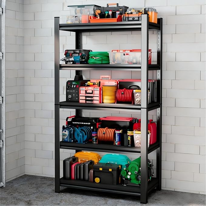 71"H Heavy Duty Metal Garage Shelving Unit, 5-Tier Garage Storage Shelves, 3000 lbs Capacity, Adjustable Tall Steel Shelf Rack Organizer for Basement Pantry Kitchen Warehouse, 35"W x 14"D, Black