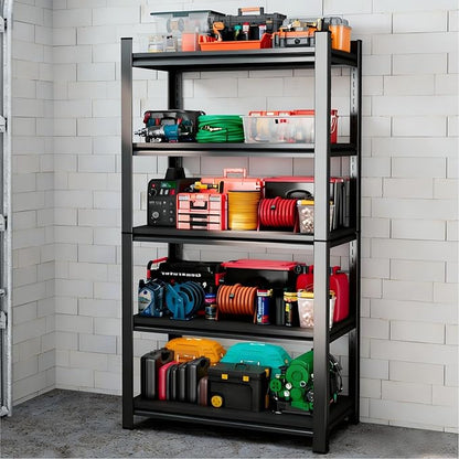 71"H Heavy Duty Metal Garage Shelving Unit, 5-Tier Garage Storage Shelves, 3000 lbs Capacity, Adjustable Tall Steel Shelf Rack Organizer for Basement Pantry Kitchen Warehouse, 35"W x 14"D, Black