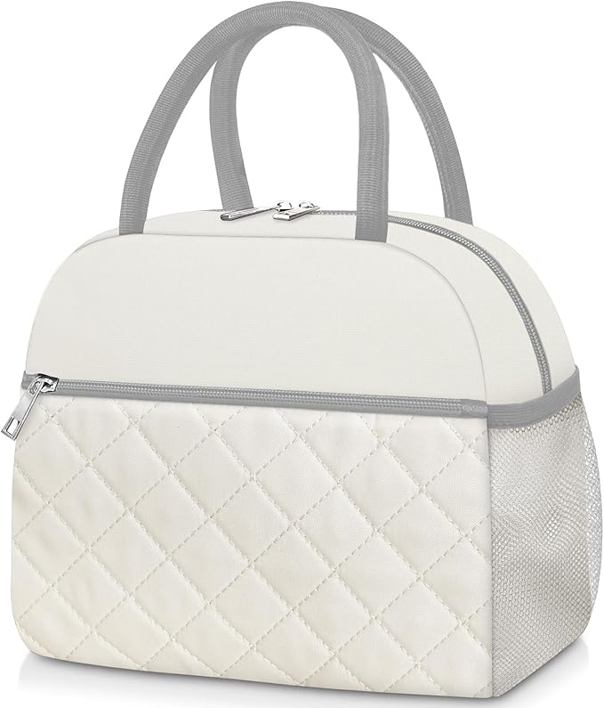 Lunch Box for Women Adult Men Insulated Cute Quilted Lunch Bag Women Reusable Large Lunch Tote Bag Leakproof Simple Cooler Bag for Work Office Picnic Beach or Travel