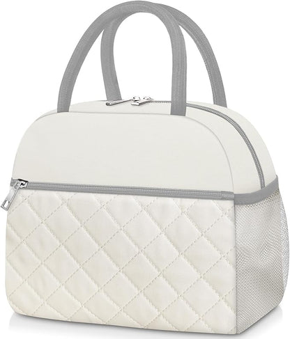 Lunch Box for Women Adult Men Insulated Cute Quilted Lunch Bag Women Reusable Large Lunch Tote Bag Leakproof Simple Cooler Bag for Work Office Picnic Beach or Travel