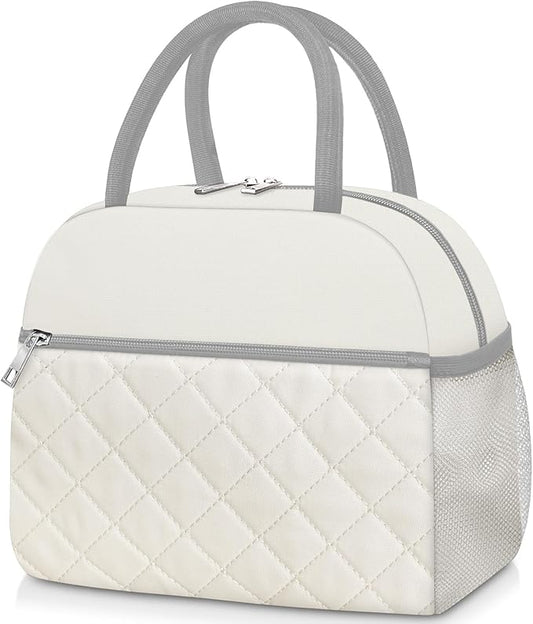 Lunch Box for Women Adult Men Insulated Cute Quilted Lunch Bag Women Reusable Large Lunch Tote Bag Leakproof Simple Cooler Bag for Work Office Picnic Beach or Travel