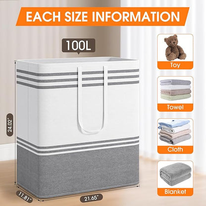 4 Pack Large Laundry Baskets, Laundry Hampers, Freestanding Waterproof Collapsible Clothes Bag with Extended & Reinforced Handles - Clothes Basket for Dorm, Bathroom, Home (100L)