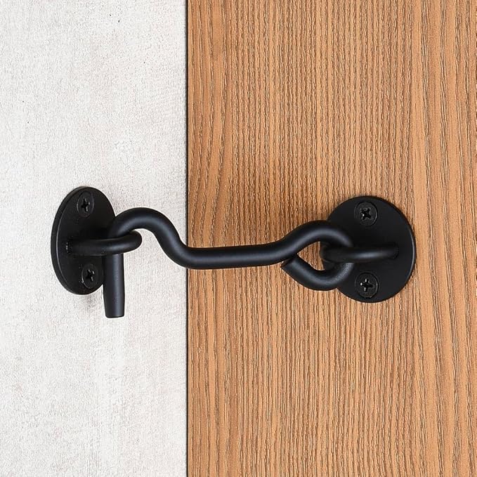 4” Privacy Hook and Eye Gate Door Latch Easy Lock for Sliding Barn Doors, Black