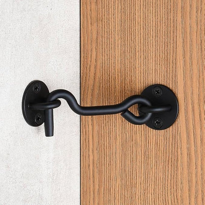 4” Privacy Hook and Eye Gate Door Latch Easy Lock for Sliding Barn Doors, Black