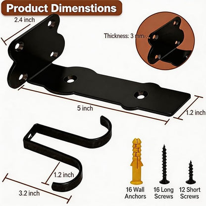 5 Inch Black Shelf Brackets, Floating Shelf Bracket with 4 Detachable Hooks, Wall Mounted, Supports Up to 150 lbs, Iron Metal L Bracket for DIY Storage