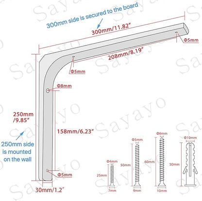 SAYAYO Black Shelf Bracket, 12 Inch L Shape Wall Bracket Heavy Duty Metal Bracket Hanging Angle Brackets Shelf Support, 2 PCS