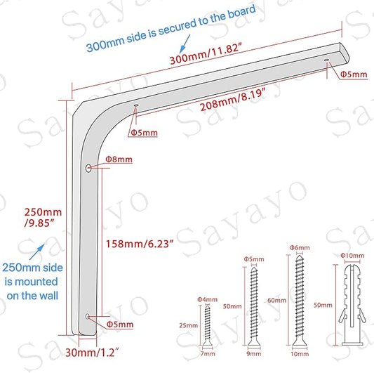 SAYAYO L Bracket 12 Inch, Heavy Duty Metal Wall Brackets Joint Angle Bracket Floating Shelf Support DIY Shelving Brackets White, 2 PCS