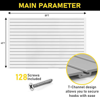 Heavy Duty 4x8 PVC Garage Slatwall Storage System (with Endcaps & Screws) - Modular Slat Wall Paneling for Garage Wall Organizer - Interlocking Slatwall Panels for Home & Commercial Use (White)