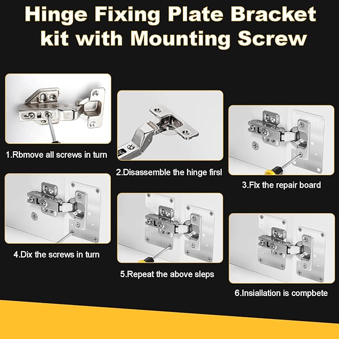 6 Pcs Cabinet Hinge Repair Plate, Hinge Repair Board, Cabinet Hinges Repair Brackets with Screws, Metal Hinges Repair Fixing Plates