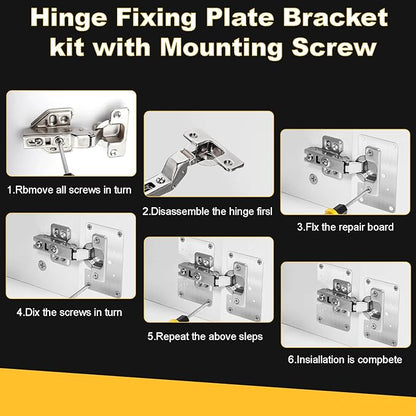 6 Pcs Cabinet Hinge Repair Plate, Hinge Repair Board, Cabinet Hinges Repair Brackets with Screws, Metal Hinges Repair Fixing Plates