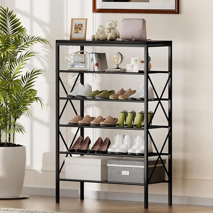 6 Tiers Shoe Rack, Large Capacity Shoe Rack Holds 32 Pairs of Shoes, Durable and Stable, Adjustable Metal Shelf Stackable Shoe Shelf for Entryway, Hallway, Living Room, Closet