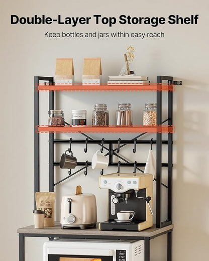 VEVOR Bakers Rack, 23.6 inch Width Microwave Stand,Kitchen Stand with X-Shaped Support Bar & 12 S-Shaped Hooks,Kitchen Storage Shelf for Dish Storage, Spice Jars, Coffee Bar Organization