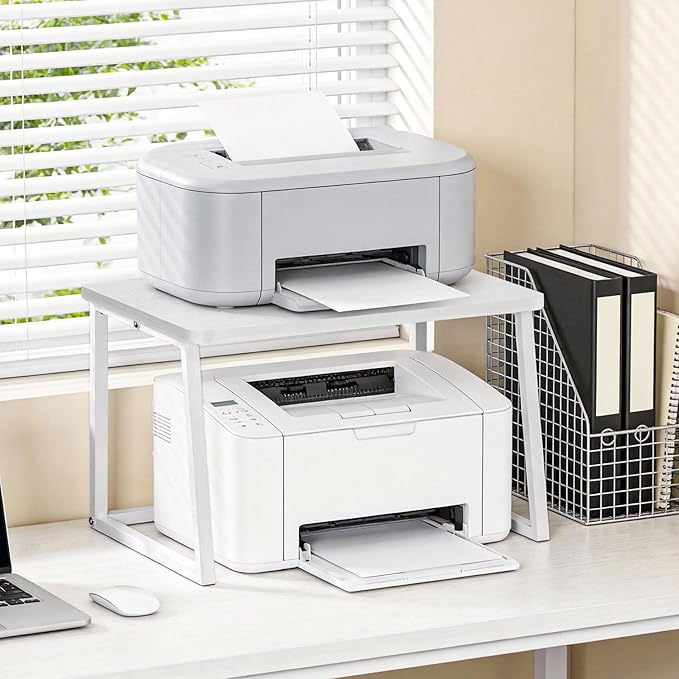 HOOBRO Printer Stand with Storage for Desk, 2-Tier Desktop Printer Shelf, Desk Organizer for Office, Kitchen, Living Room, White WW16PS01