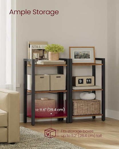 VASAGLE 3-Tier Bookshelf, Bookcase with Steel Frame, Book Shelf for Living Room, Home Office, Study, 9.4 x 15.7 x 30.1 Inches, Industrial Style, Rustic Brown and Ink Black ULLS098K02