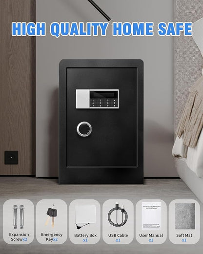 8.4 CuFt Heavy Duty Home Safe Box with Secure Digital Keypad, Key Lock, LCD Screen, Removable Shelf, and Sensor Light for Secure Storage of Documents, Valuables, and Business Use
