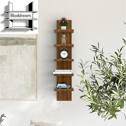 5 Tier Wall Shelves Brown, Vertical Column Shelf Floating Storage Home Decor Organizer Tall Tower Design Utility Shelving Bedroom Living Room