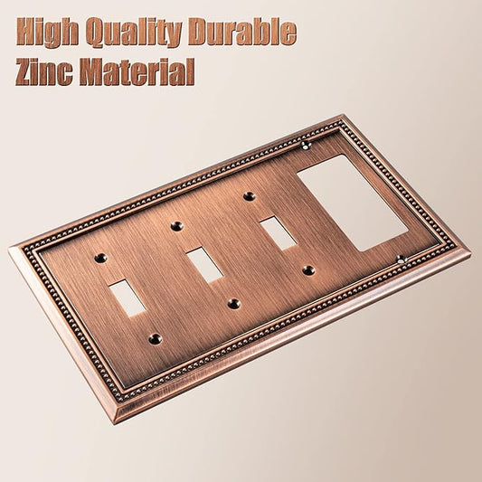 Henne Bery Sunken Pearls Heavy Duty Decorative Wall Plate Switch Plate Outlet Cover (Triple Toggle/Single Decorator, Antique Copper)