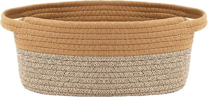 Woven Basket,Small Rope Storage Bin with Handles & Ribbon Bag, Organizer for Shelves Closets,Gift Basket Empty for Birthday,Books,Dog Toys, Jute&Brown