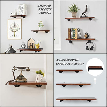 12 Inch Industrial Pipe Shelf Brackets Set of 8 - Black Iron Rustic Wall Mounted DIY Shelving Brackets Hanging Custom Pipe Brackets for Floating Shelves