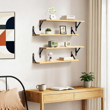 Wood Floating Shelves Set of 4, Rustic Storage Decor Wall Shelves, Wall Mounted Shelf for Living Room, Bedroom 23.6" x 6", Natural