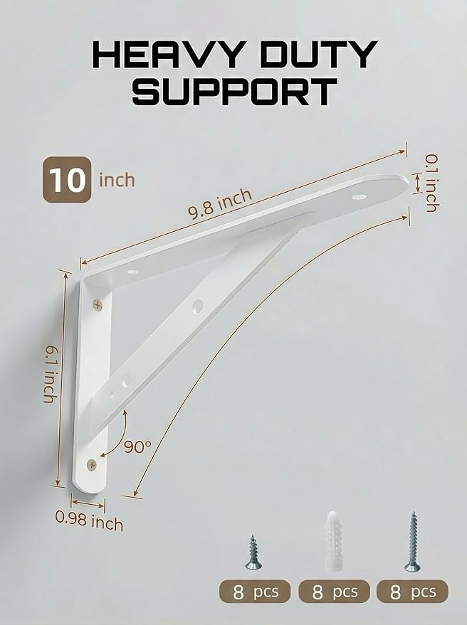 Shelf Brackets Heavy Duty, 4 Pack White 10 inch Floating Shelf Bracket, Max Load 300 lbs of Metal Triangle Decorative Shelf Support Brackets for Wall Mount