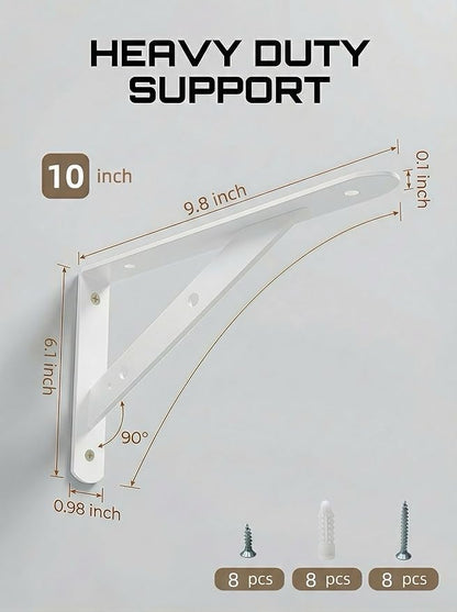 Shelf Brackets Heavy Duty, 4 Pack White 10 inch Floating Shelf Bracket, Max Load 300 lbs of Metal Triangle Decorative Shelf Support Brackets for Wall Mount