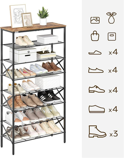 8 Tier Shoe Rack, Shoe Storage Organizer, Large Capacity Shoe Shelf Holds 32 Pairs of Shoes, Sturdy and Stable, for Entryway, Hallway, Closet, Dorm Room, Rustic Brown SS08BR