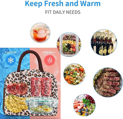 DALINDA Lunch Bag Women,Lunch Box Adult for Women Men Reusable Insulated Lunch Tote Bag,Leakproof Food Handbags Case High Capacity for Travel Work Picnic Beach,Leopard