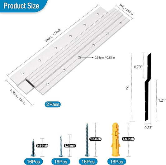 French Cleat Hanger 12 Inch - 2 Pairs - Aluminum Z Clips/Bar Interlocking Wall Mounting Bracket Hardware Kit for Hanging Mirrors, Picture, Shelf, Headboard, Cabinet, Whiteboard, Art, Frames