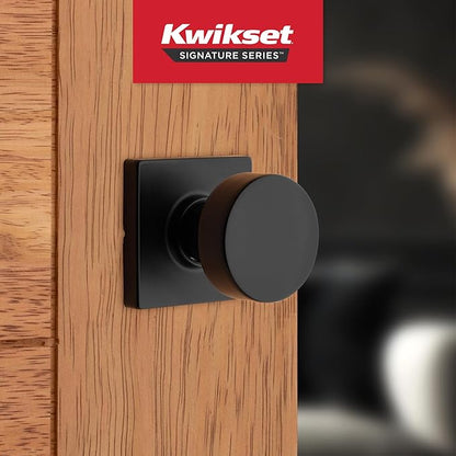 Kwikset Pismo Interior Passage Door Knob,Handle for Closet and Hallway Doors,Non-Locking Doorknob in Matte Black,with Microban Protection,(Pack of 4)