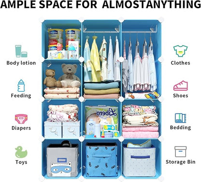 VIPZONE Baby Dresser, Kids Closet Organizers, Portable Kids Wardrobe for Closet, Bedroom, Nursery, Cubby, Cabinet, Clothes, Dress, Baby Storage Shelf, Armoire Clothes Hanging (Blue)