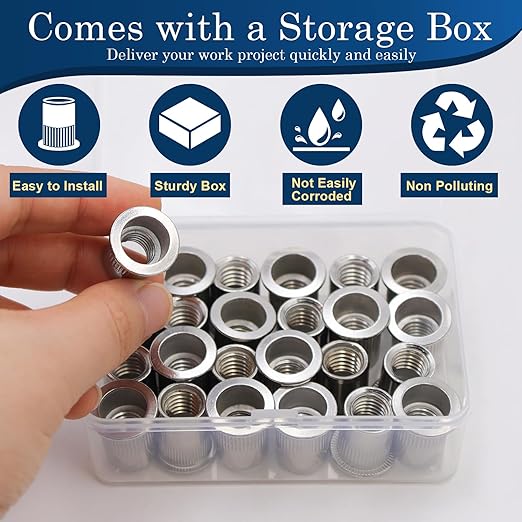 3/8''-16 UNC Rivet Nut, 28Pcs 304 Stainless Steel Flat Head Rivnut Threaded Insert Nutsert