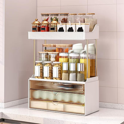 Bathroom Organizers and Storage - 3 Drawers 2 Tier Makeup Organizer, Cosmetic Storage Drawer for Dresser Countertop and Bathroom Vanity for Large Skincare, Perfume, Amber