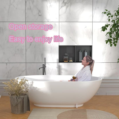 No Tile Needed Shower Niche for Bathroom Storage,Recessed Wall Niche,Double Shelves,Stainless Steel(Black, 24 * 12 in)