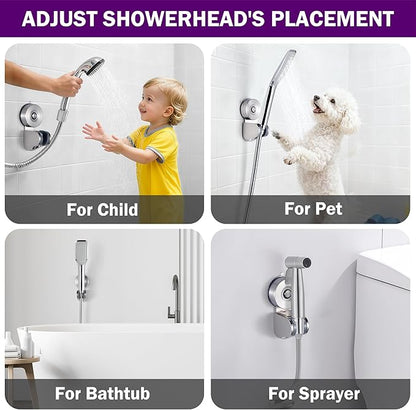 JOMOLA Suction Cup Shower Holder, Adjustable Stainless Steel Shower Head Holder with Strong Suction Cup for Different Wall, Universal Handheld Shower Bracket