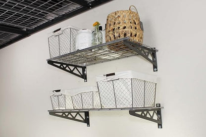 MonsterRax | Garage Wall Shelf Four-Pack White or Hammertone | Three Size Options | Includes Bike Hooks | 300lb Weight Capacity (Hammertone, 24"x48", 4 Pack)