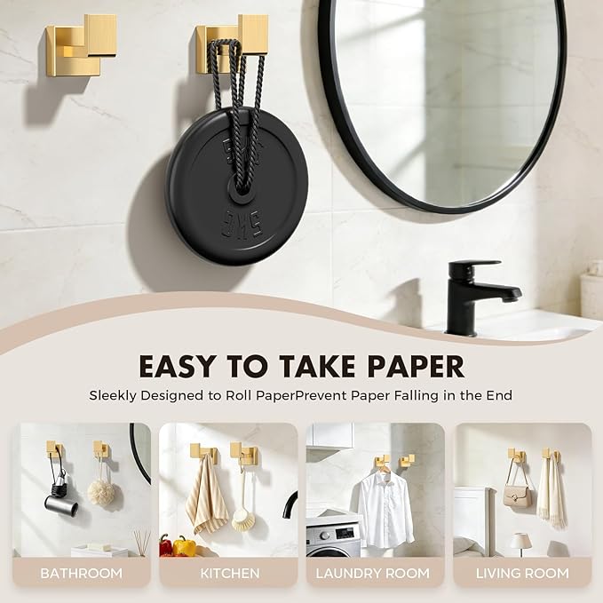 Bathroom Accessory Towel Bar Set: 10 Pieces Gold Bathroom Hardware Square SUS304 Stainless Steel - Wall Mounted Towel Rack&Toilet Paper Holder&Towel Ring and Towel Hook